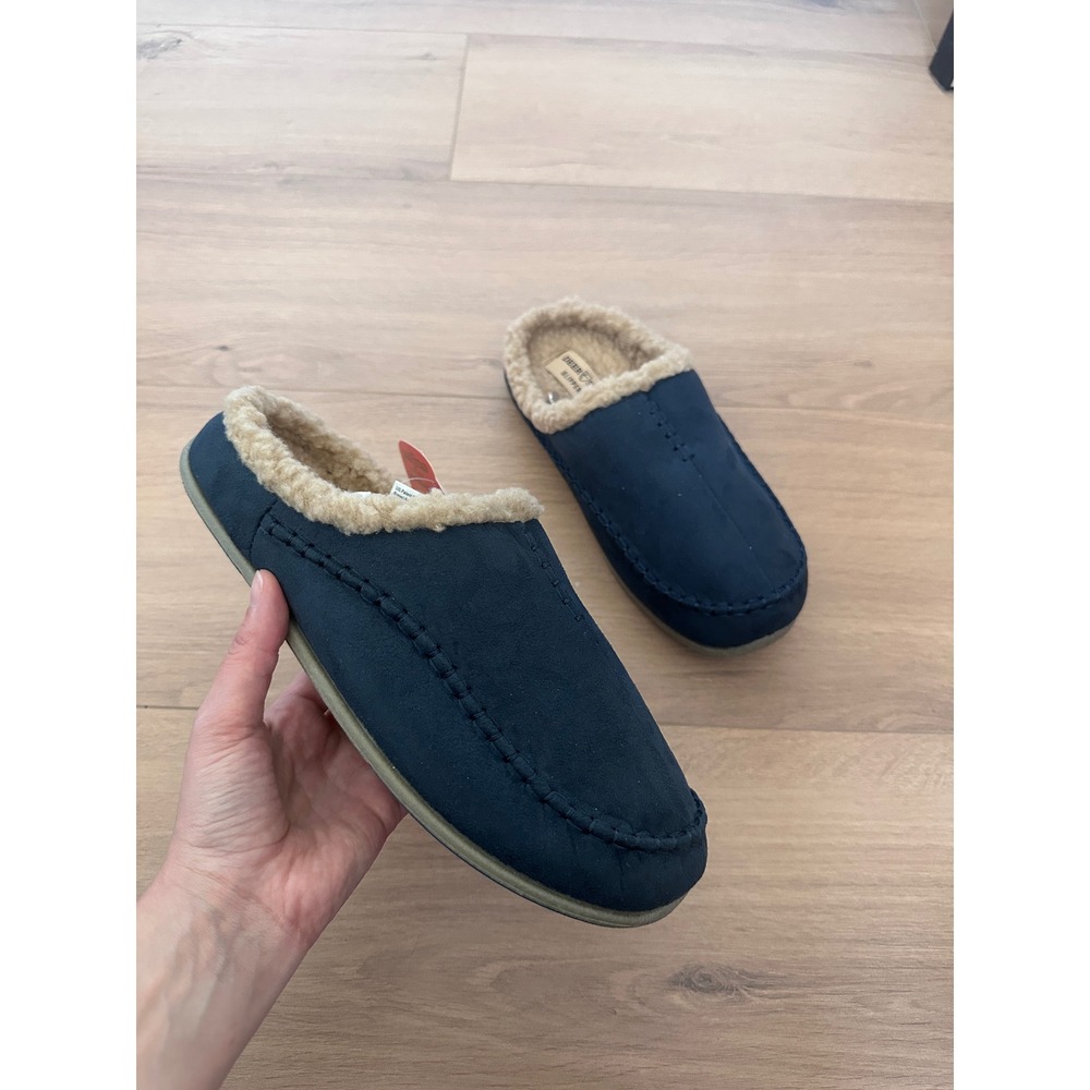 Deer Stags Slipperooz Nordic Mens Navy Blue Faux Fur Clog Slippers Size 9M NEW